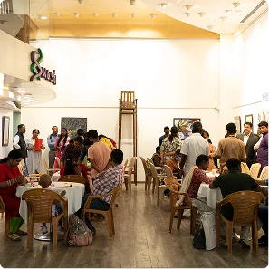 Gallery visitors at an exhibition